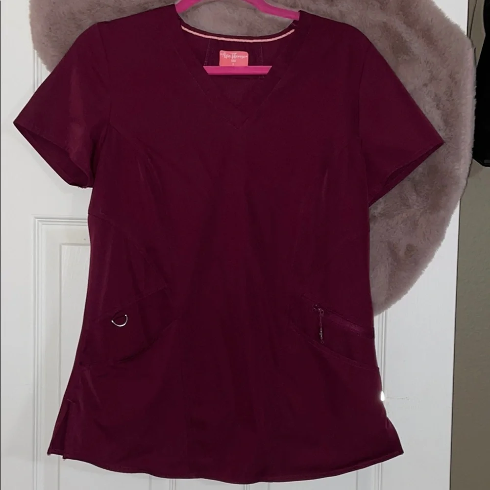 Ava Theresa Wine V-Neck Women's Scrub Top - Picture 1 of 6